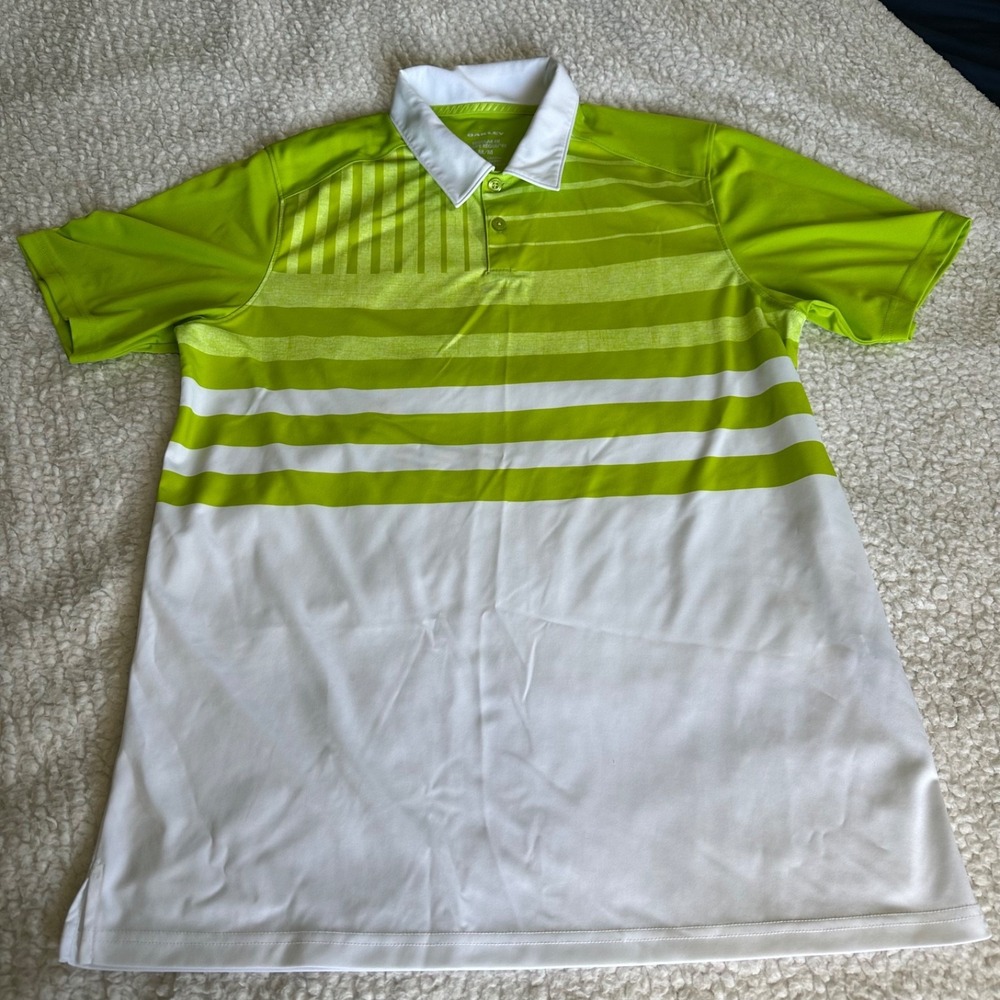 Oakley Men's O Hydrolix Golf Polo Shirt Size Medium Regular Fit Lime Green White